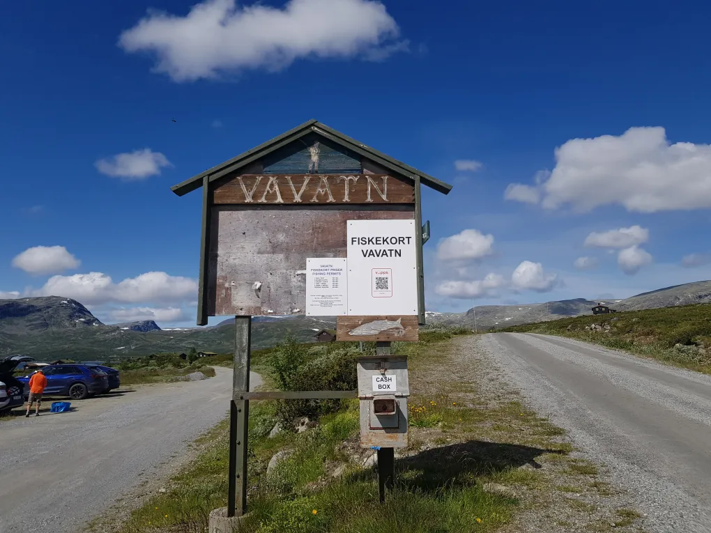 Vavatn QR kode og kontakt boks for betaling av fiske