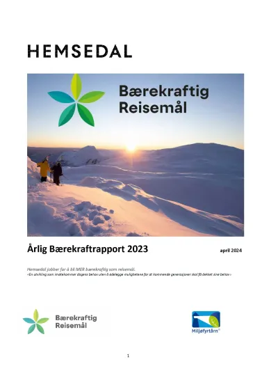 Årlig bærekraftrapport Hemsedal 2023 Side 01.