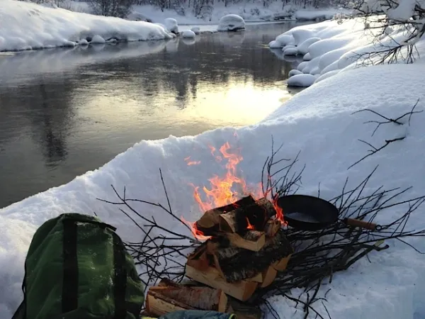 Bålkos om vinteren i Hemsedal