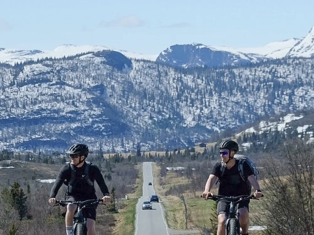 To gutter som sykler på panoramaveien i Hemsedal