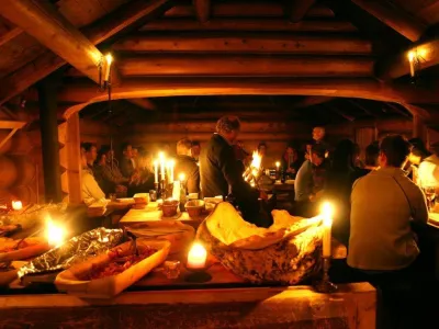 Mat og felespel i Årestugu.