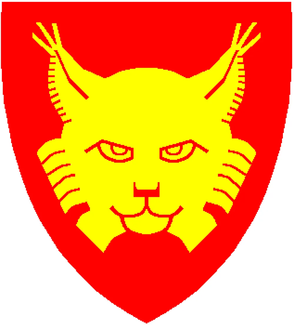 Gaupe i rød og gul, kommunevåpenet.