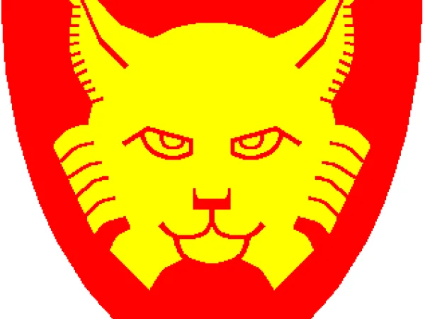 Gaupe i rød og gul, kommunevåpenet.