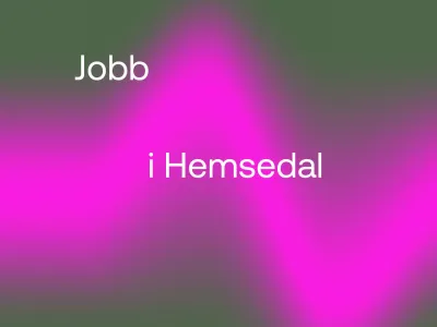 Bilde med tekst lilla, grønn og hvit "Jobb i Hemsedal".