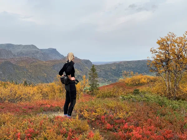 Dame som ser utover utsikten på totten i Hemsedal