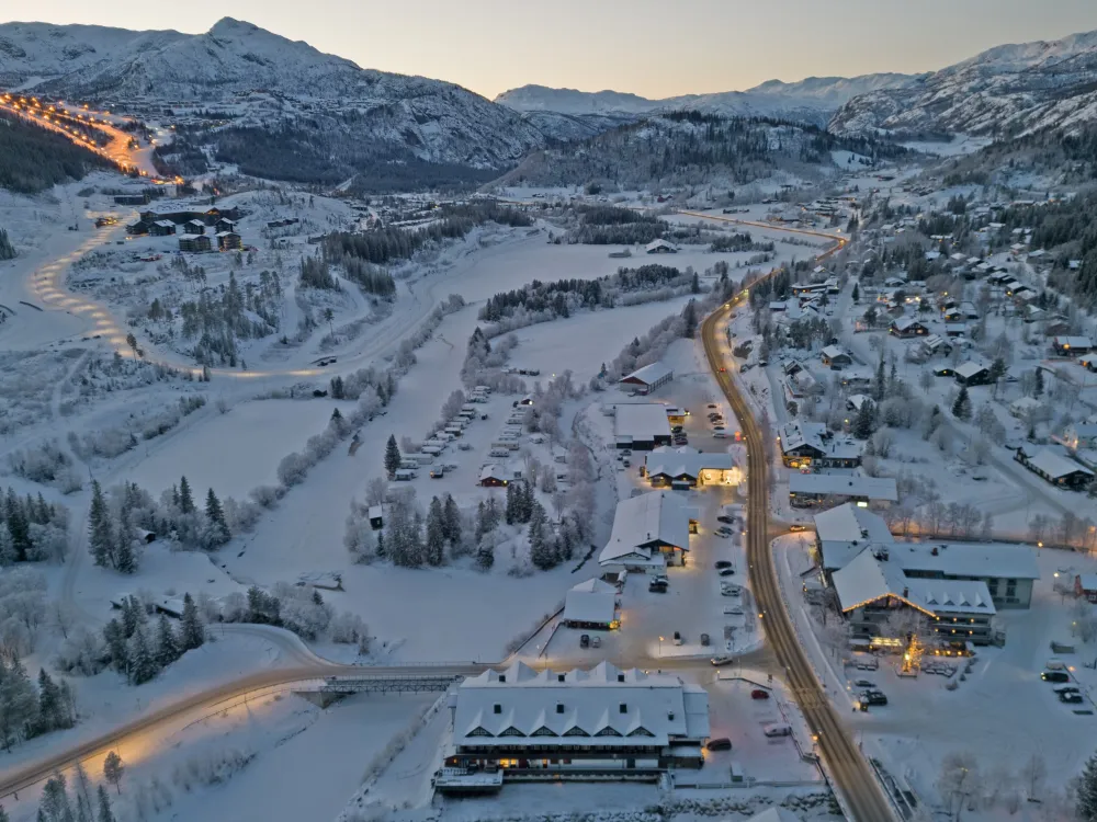 Overblikk over Hemsedal sentrum Vinter