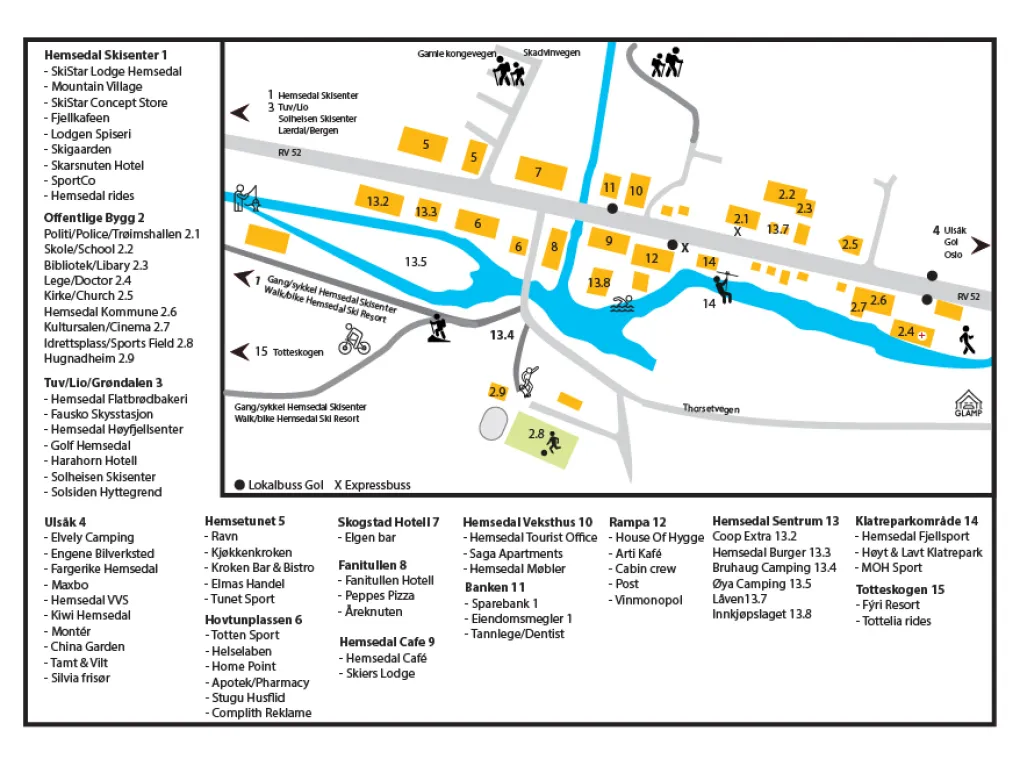 Kart over Hemsedal sentrum