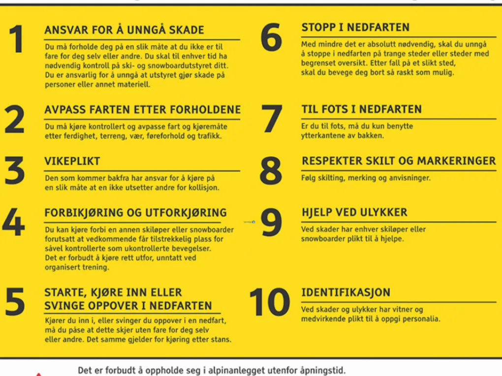 10 regler for alpintkjørere og snowboardere