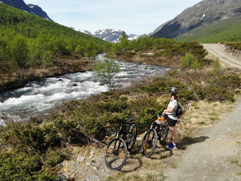 Dame som ser på elva som renner nedover Hemsedal
